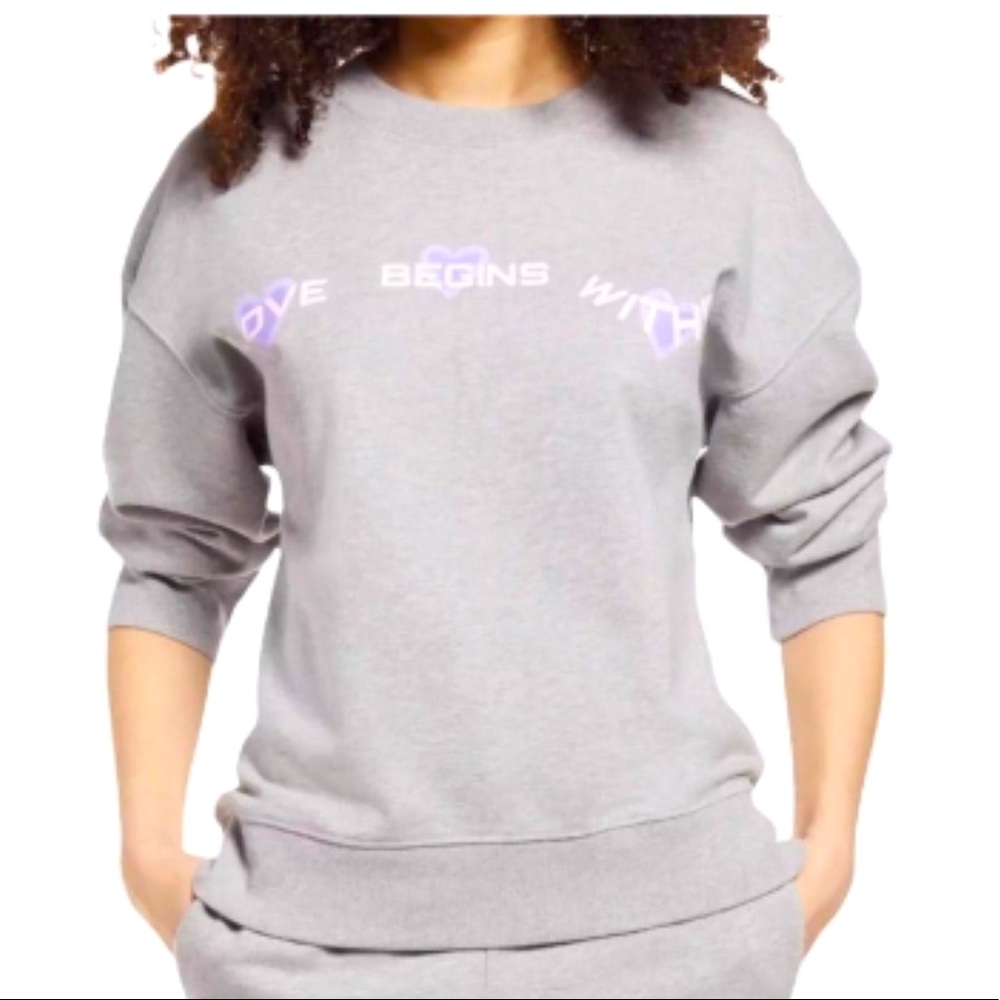BP. Love Begins Within Gray Crew Neck Sweatshirt Long Sleeve